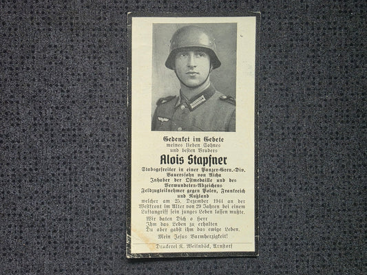 Sterbebild Stabsgefreiter Aicha Panzer-Grenadier Regt. Ardennen Westfront Belgien Frankreich