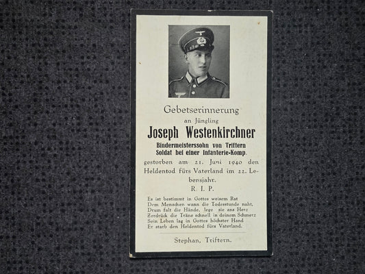 Sterbebild Schütze Triftern 11. Komp. Inf. Regt. 62 Scheldeübergang Tournai Belgien