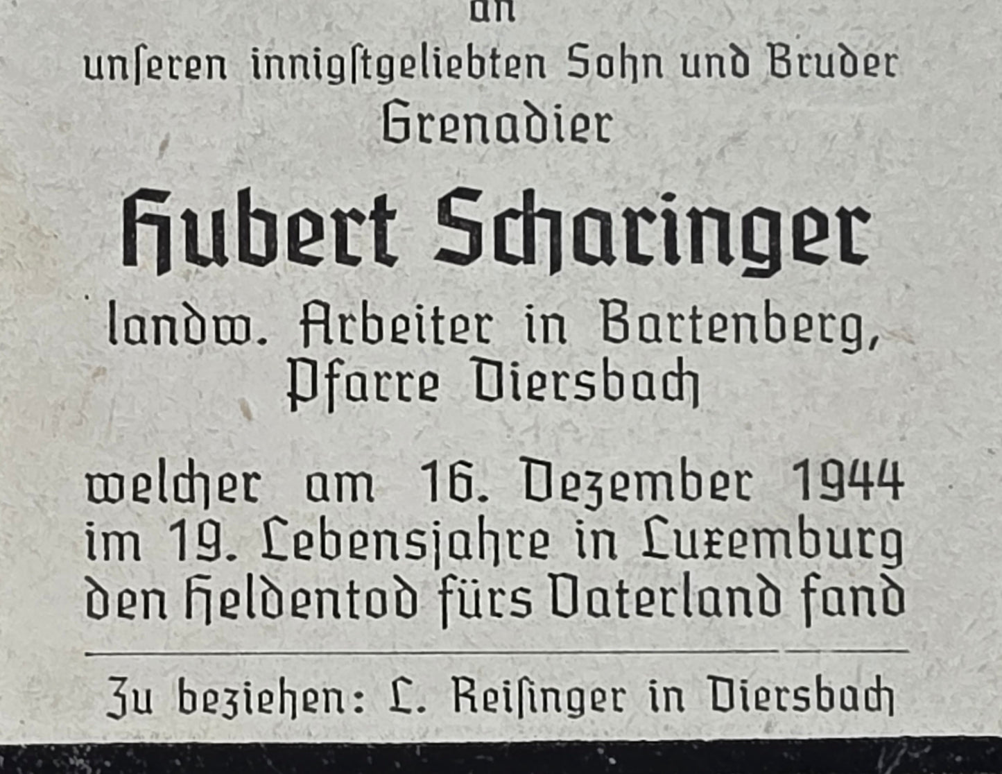 Sterbebild Grenadier Bartenberg Ardennen Bombatsch Diekirch Luxemburg