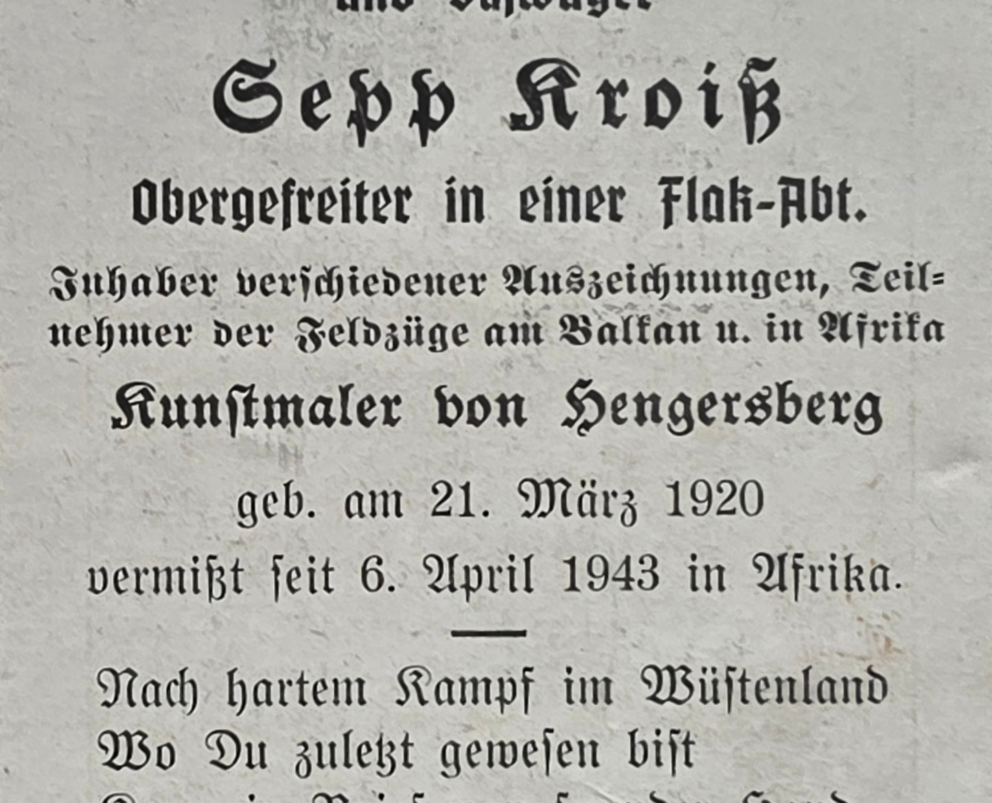 Sterbebild Brüder Hengersberg Obergefreiter Flak Abt. Afrika Obergefreiter Husi Rumänien