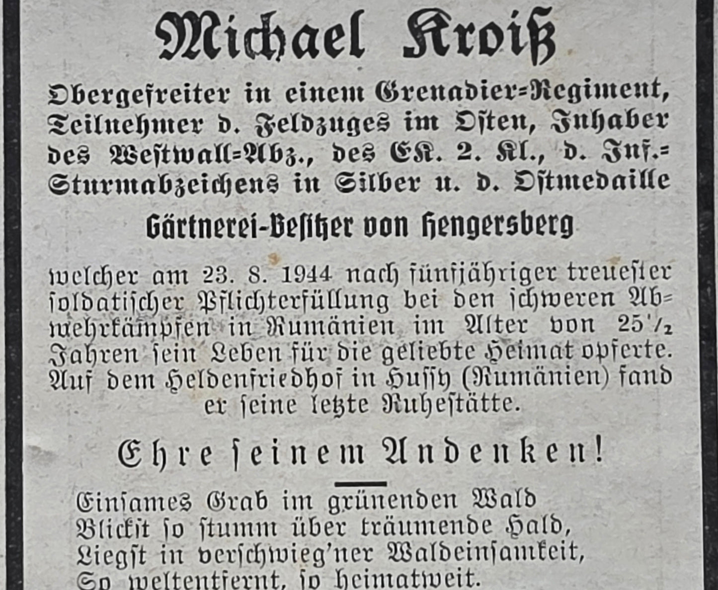 Sterbebild Brüder Hengersberg Obergefreiter Flak Abt. Afrika Obergefreiter Husi Rumänien