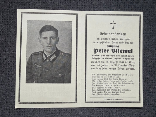 Sterbebild Obergefreiter Dürrhausen Infanterie Regt. St. Lunaire Normandie Marigny Frankreich