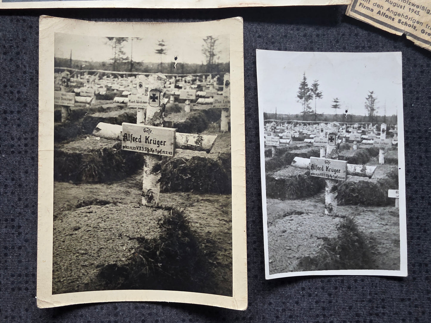 Kleines Konvolut Sterbebild (Zeitung) + Fotos Gefreiter Gaitolowo Russland