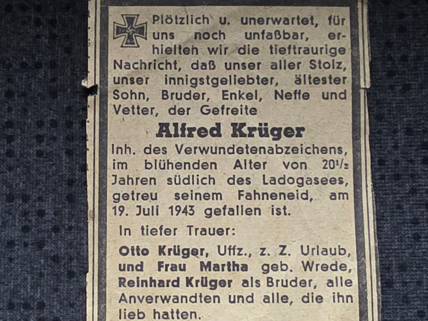 Kleines Konvolut Sterbebild (Zeitung) + Fotos Gefreiter Gaitolowo Russland