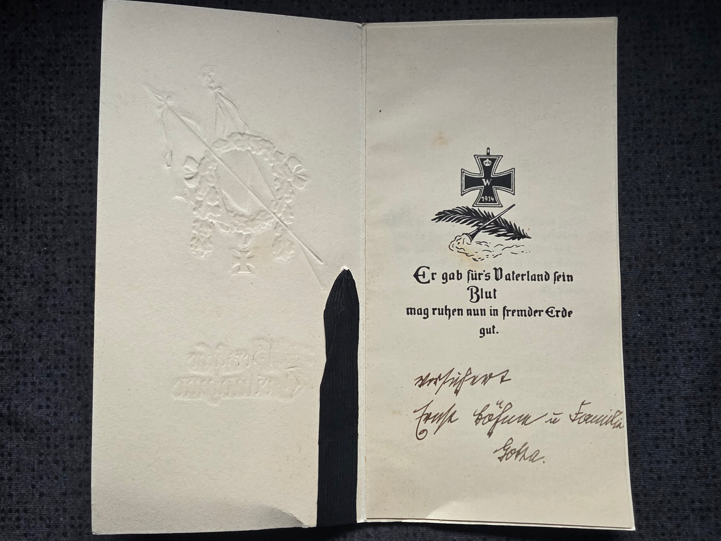 Trauerkarte WK I mit schwarzen Band