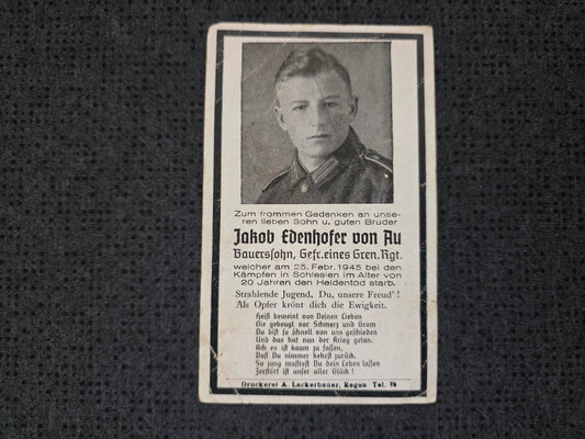 Sterbebild Gefreiter Au Grenadier Regt. Endkampf Schlesien