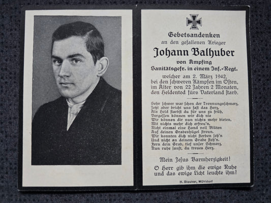 Sterbebild Sanitätsgefreiter Ampfing 7. Komp. Inf. Regt. 179 HVP Skotowaja Ukraine