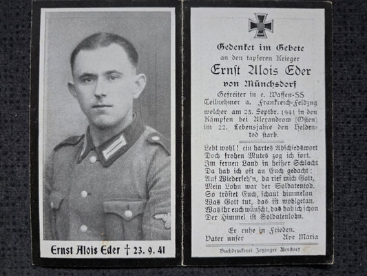 Sterbebild Gefreiter München 5. SS-Polizei-Schützen Regt. 3 Alexandrowka Russland