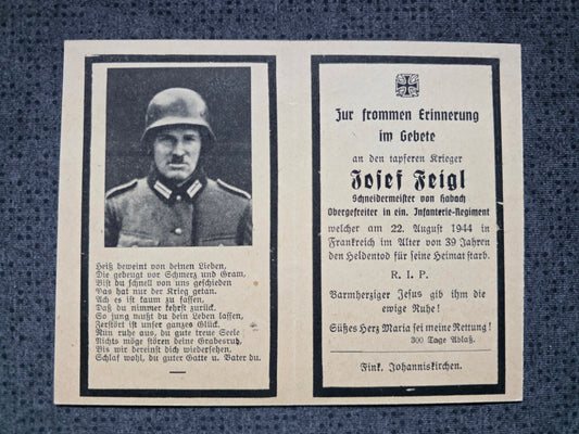 Sterbebild Obergefreiter Schornbach Infanterie Regt. Monthelon Andilly Frankreich