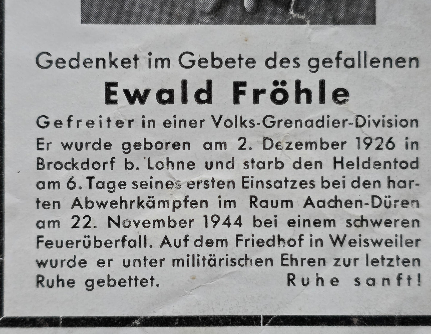 Sterbebild Brüder Brockdorff Schütze IR 169 Olchowatka Gefreiter Volksgrenadier-Division VGD Aachen-Düren Ardennen Belgien