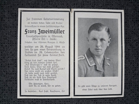 Sterbebild Unteroffizier Osternach Fallschirmjäger Regt. Futa-Pass Italien