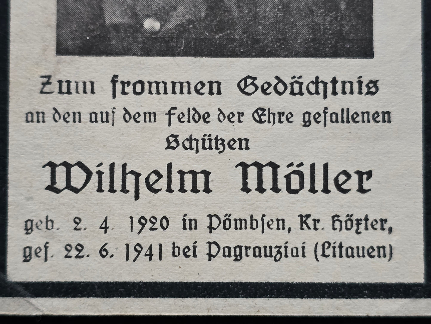 Sterbebild Schütze Pömbsen 10. Komp. Inf. Regt. 37 Klinavas Pagraužiai Litauen