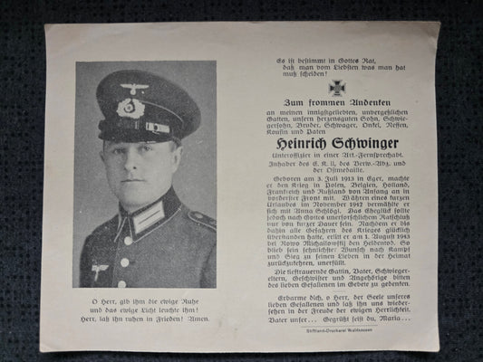 Sterbebild Unteroffizier Eger 10. Batterie Art. Regt. 198 Nowo-Prokowsky Russland