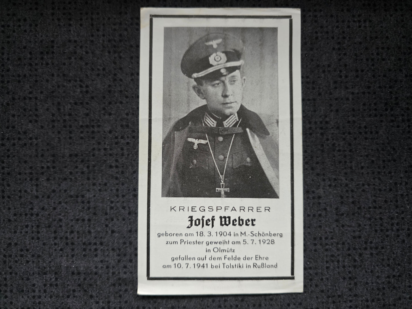 Sterbebild Divisionspfarrer Priester Mährisch Schönberg Stab 122 Inf. Division Tolstiki Russland