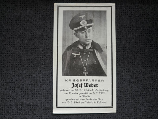 Sterbebild Divisionspfarrer Priester Mährisch Schönberg Stab 122 Inf. Division Tolstiki Russland