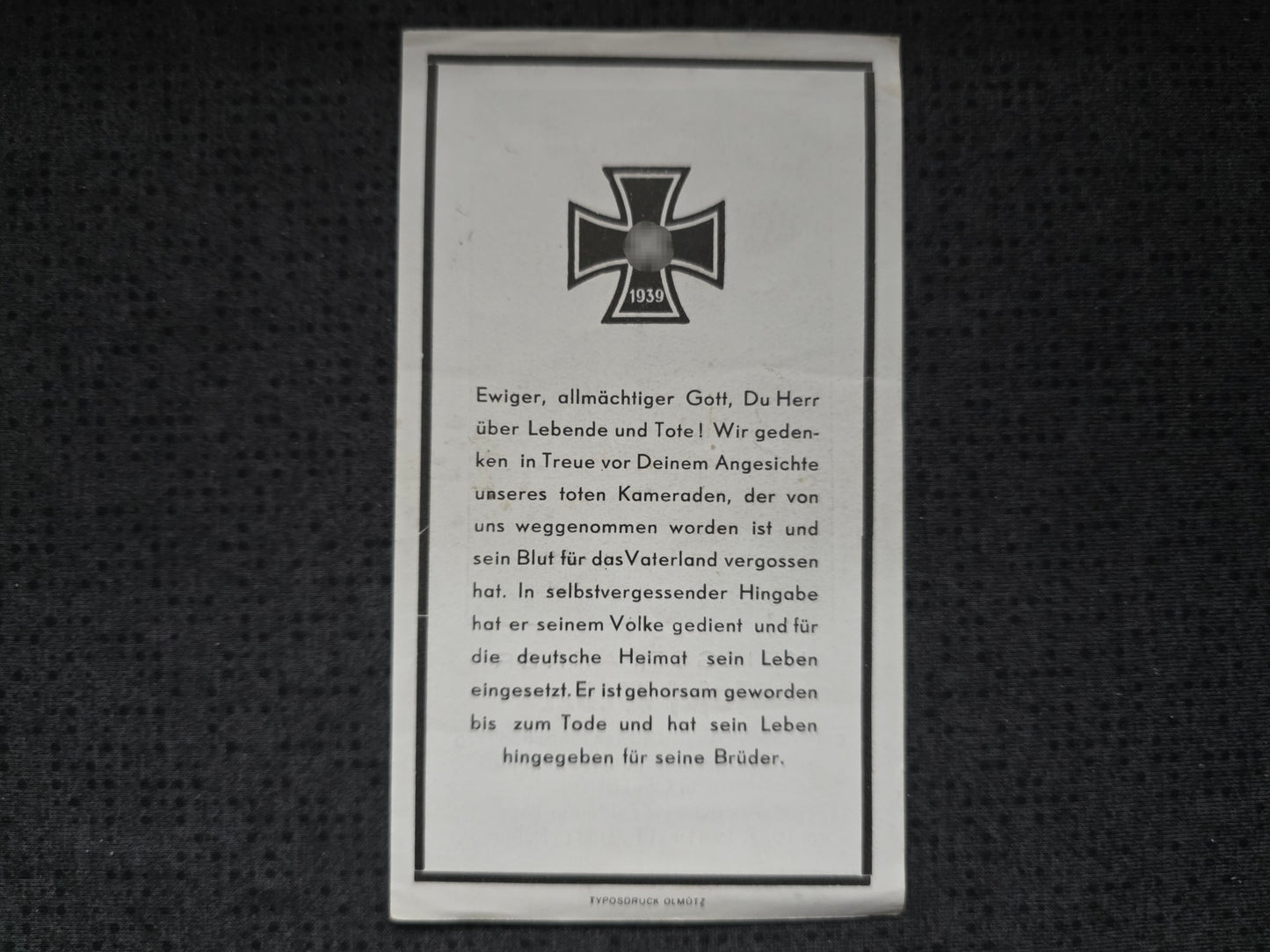 Sterbebild Divisionspfarrer Priester Mährisch Schönberg Stab 122 Inf. Division Tolstiki Russland