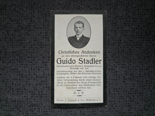 Sterbebild Krankenträger Braunau 1. Sanitäts-Feldkompanie Bailleul Neuville-St.-Vaast Frankreich