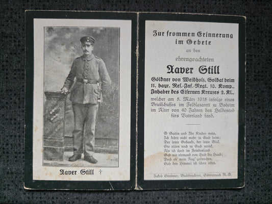 Sterbebild Soldat 10. Komp. Bay. Reserve Inf. Regt. 11 Mennevret Frankreich