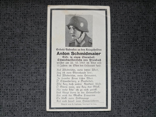 Sterbebild Gefreiter Prienbach Sturmbataillon südl. Mlinok Dnjepr Ukraine