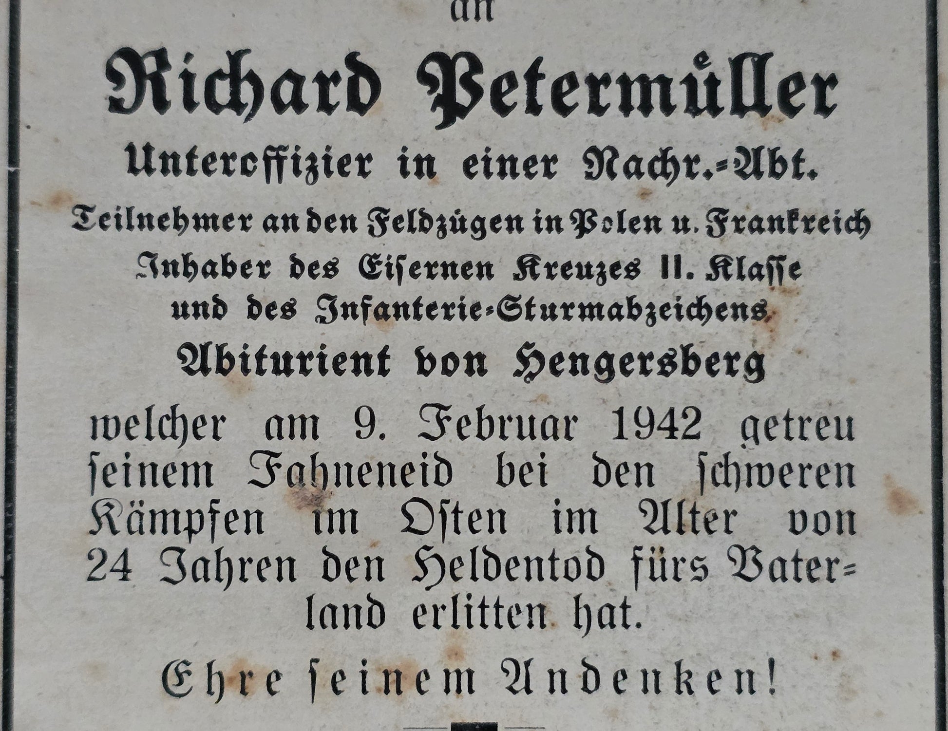 Sterbebild Unteroffizier Landsberg Stab III Inf. Regt. 19 Luschtschichino Russland - www.mmilitaria.com
