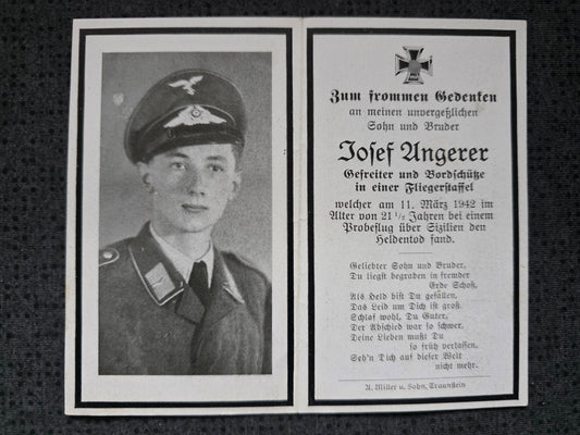 Sterbebild Gefreiter Berg Bordschütze 5./KG-77 Comiso Motta S.Anastasia Italien