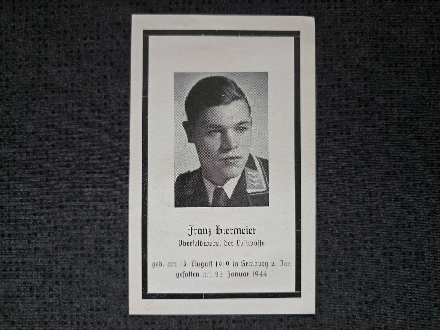 Sterbebild Oberfeldwebel Krainburg Pilot 6./KG-40 Ehrenpokal FFS Gold Fliegernadel Mauguio Frankreich