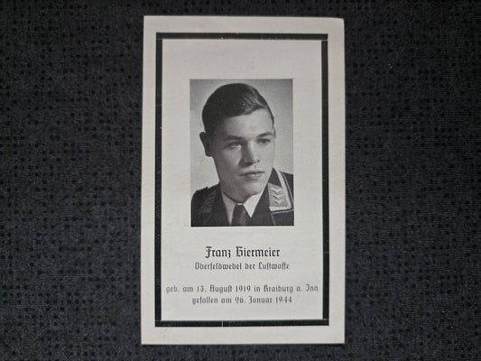 Sterbebild Oberfeldwebel Krainburg Pilot 6./KG-40 Ehrenpokal FFS Gold Fliegernadel Mauguio Frankreich