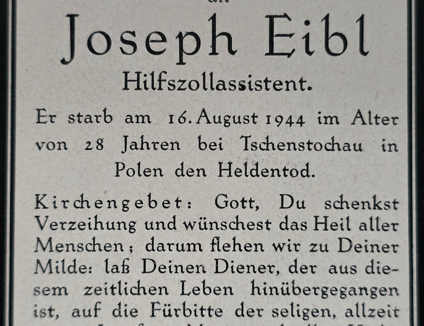 Sterbebild Hilfszollassistent Częstochowa Schlesien Polen - www.mmilitaria.com