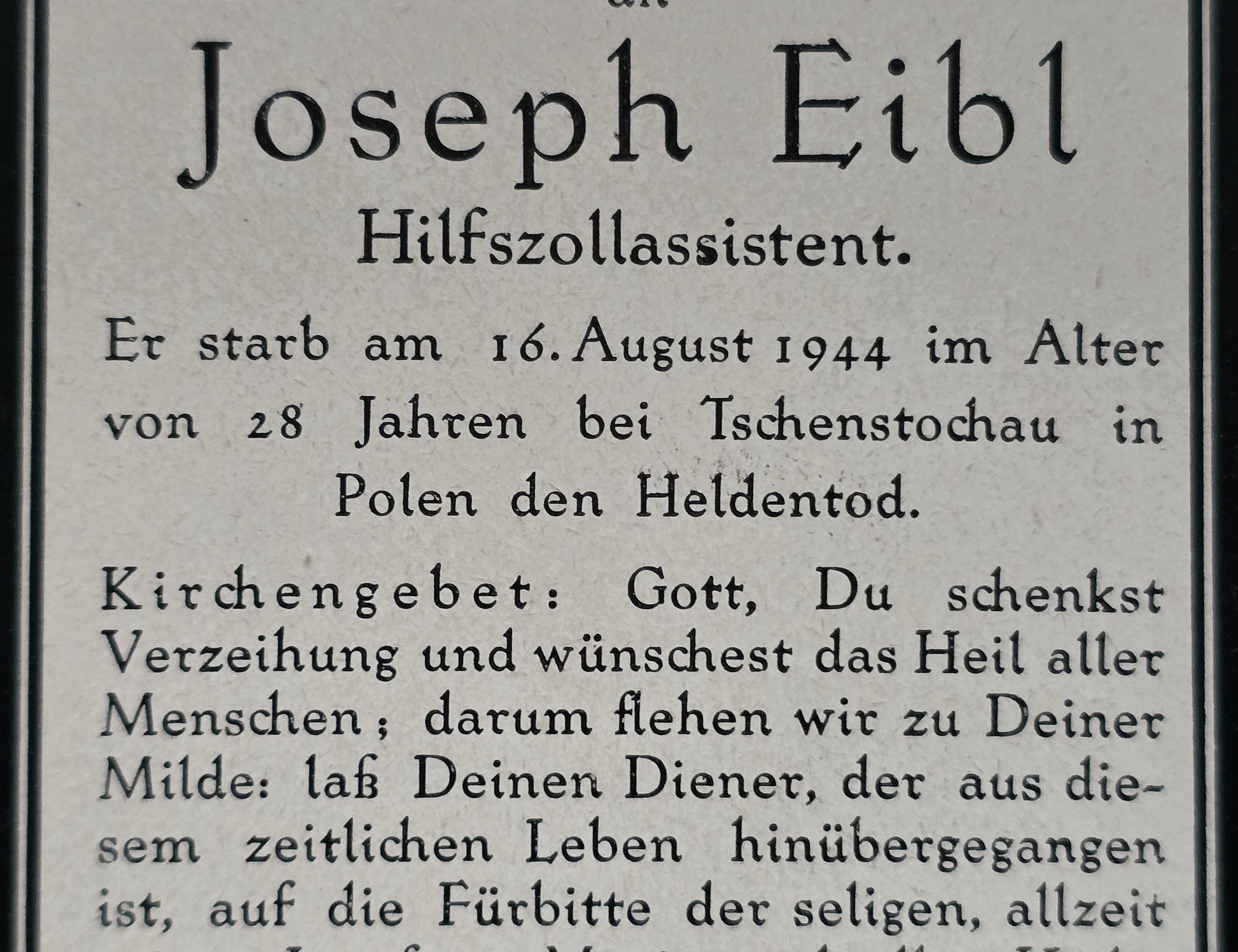 Sterbebild Hilfszollassistent Częstochowa Schlesien Polen - www.mmilitaria.com