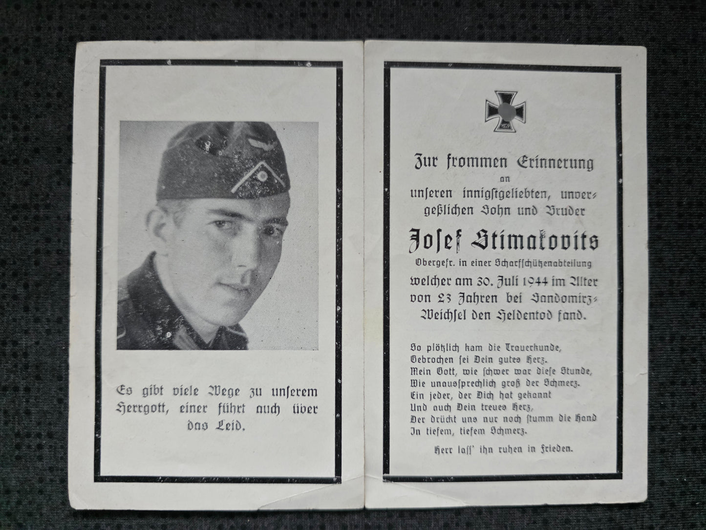 Sterbebild Obergefreiter Scharfschütze Sandomierz Weichsel Polen