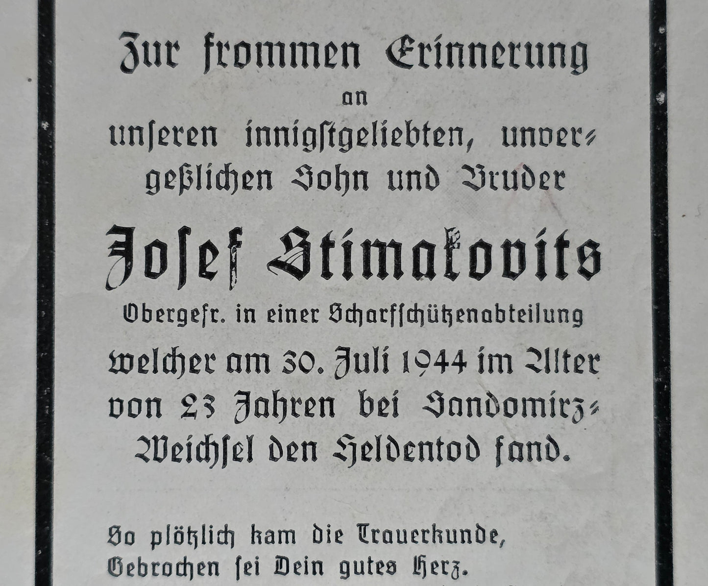 Sterbebild Obergefreiter Scharfschütze Sandomierz Weichsel Polen