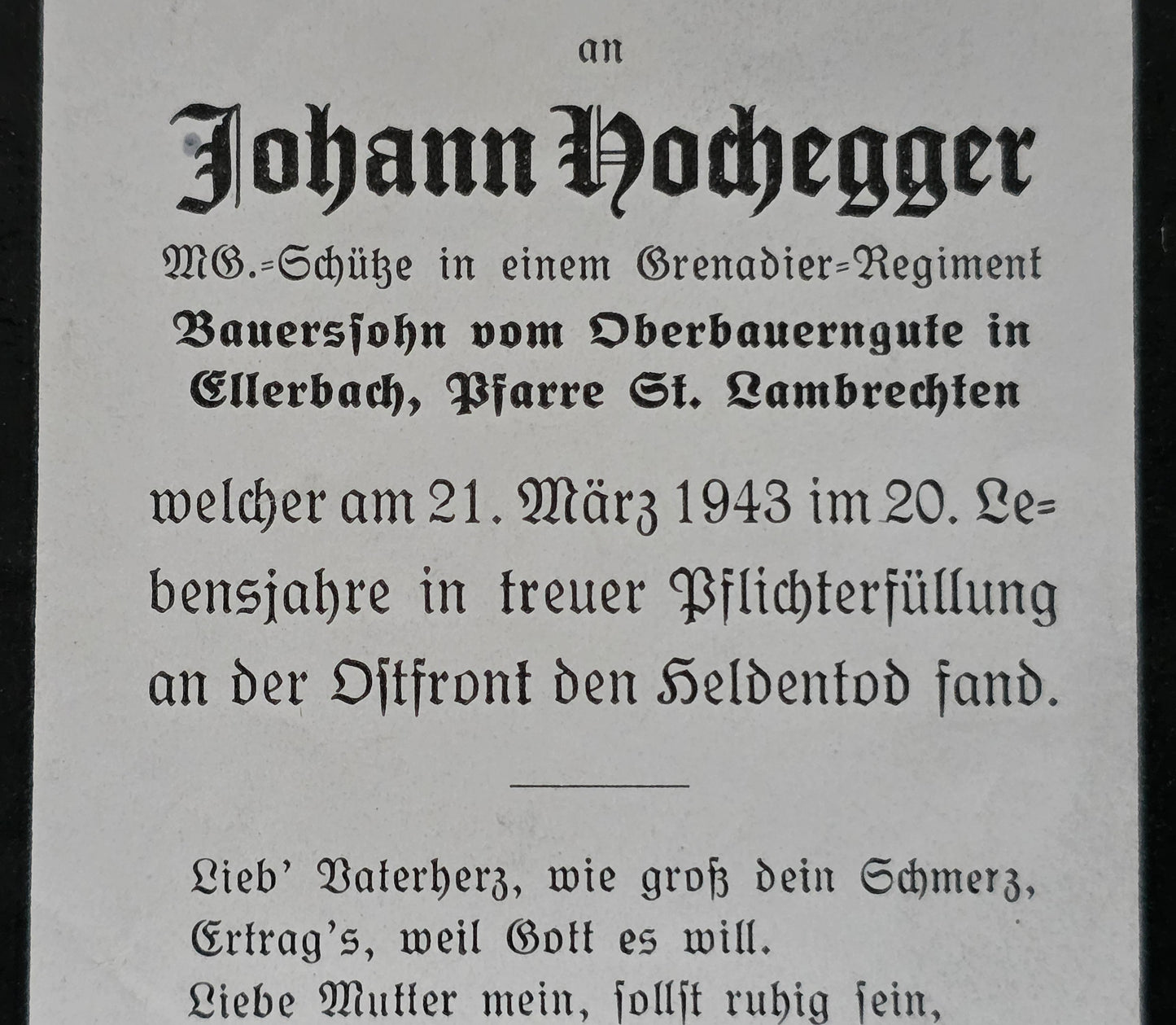 Sterbebild Obergrenadier Lambrechten MG-Schütze 4. Komp. Gren. Regt. 351 Kuprino Russland