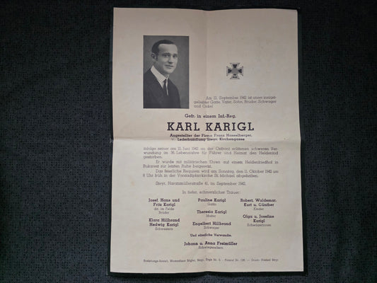 Sterbebild Groß Gefreiter Steyr Infanterie Regt. Ostfront Bukarest Rumänien