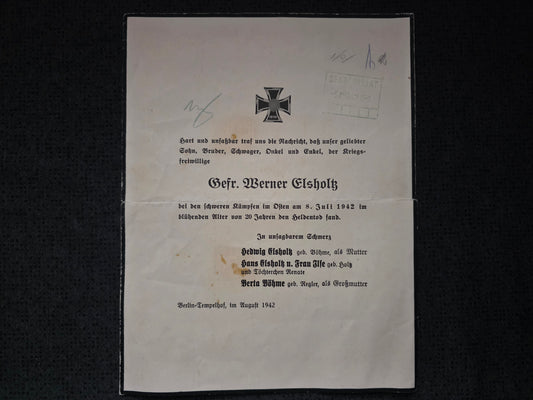 Sterbebild Groß Gefreiter Berlin-Schöneberg 5. Komp. Inf. Regt. 276 Donezgebiet