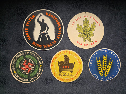 5 x WHW Winterhilfswerk Sammelbilder (Rund) Spendenabzeichen Propaganda Konvolut 3