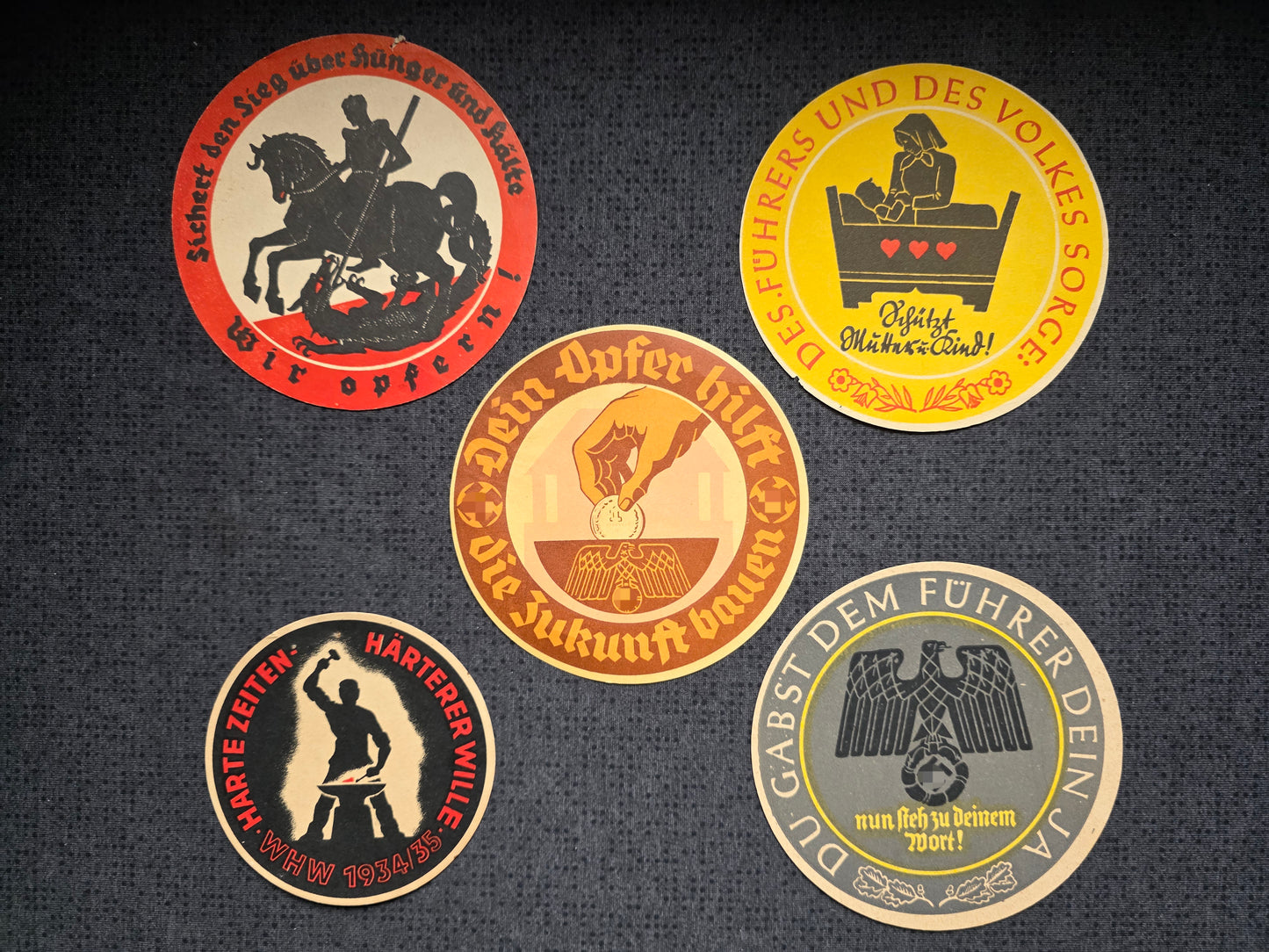 5 x WHW Winterhilfswerk Sammelbilder (Rund) Spendenabzeichen Propaganda Konvolut 6