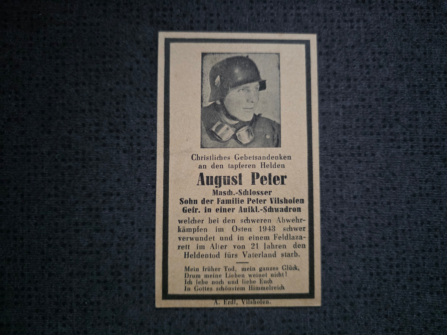 Sterbebild Gefreiter Windorf 4. (Schw.) Aufkl.-Abt. 238 Feldlaz.608 Borissowka Russland