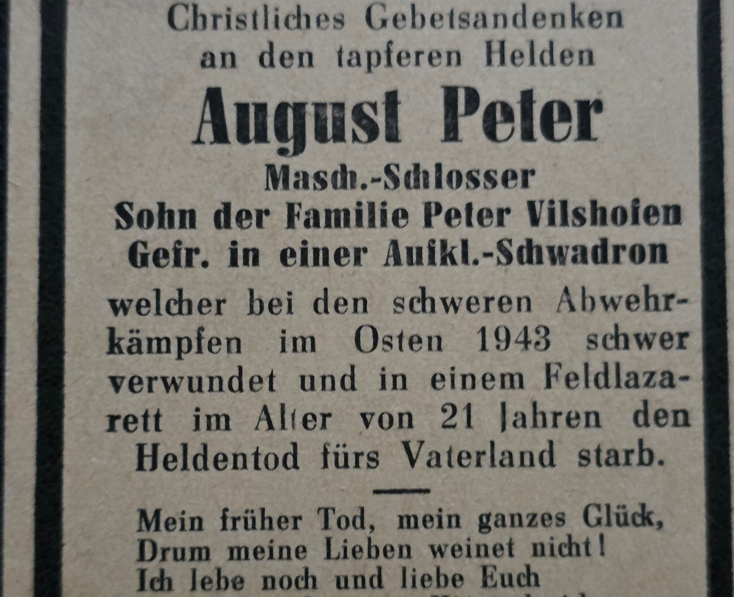 Sterbebild Gefreiter Windorf 4. (Schw.) Aufkl.-Abt. 238 Feldlaz.608 Borissowka Russland