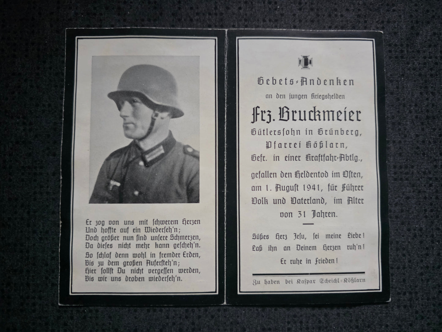 Sterbebild Gefreiter Grünberg 3. Schwere Art. Abt. (Mot) 740 Koroblewo Ukraine