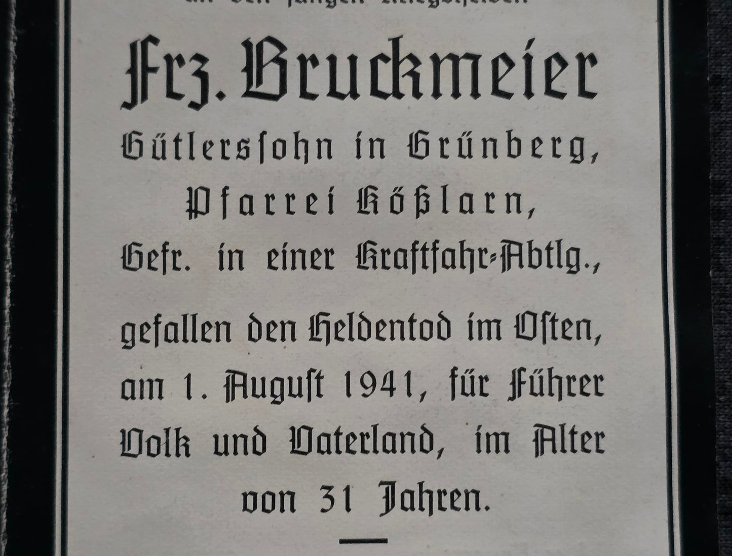 Sterbebild Gefreiter Grünberg 3. Schwere Art. Abt. (Mot) 740 Koroblewo Ukraine