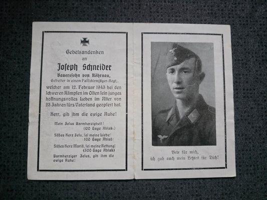 Sterbebild Gefreiter Röhrnau Fallschirmjäger Regt. Nachschub Abt. XI Flieger Korps Bairak Ukraine