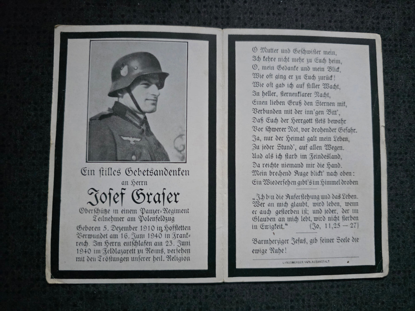 Sterbebild Oberschütze Hofstetten Stab Panzer-Regt. 7 Châtillon Reims Frankreich - www.mmilitaria.com