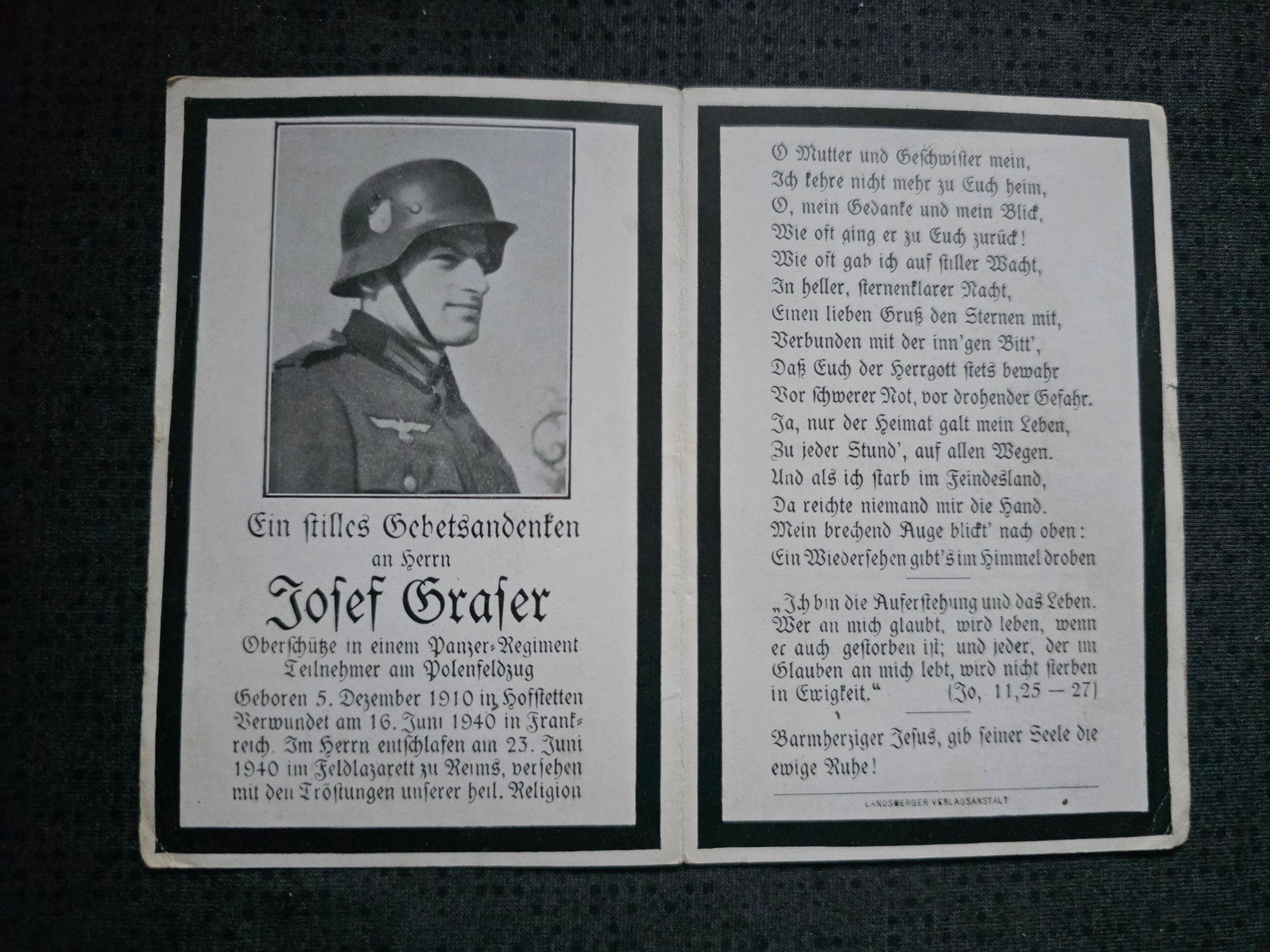 Sterbebild Oberschütze Hofstetten Stab Panzer-Regt. 7 Châtillon Reims Frankreich - www.mmilitaria.com