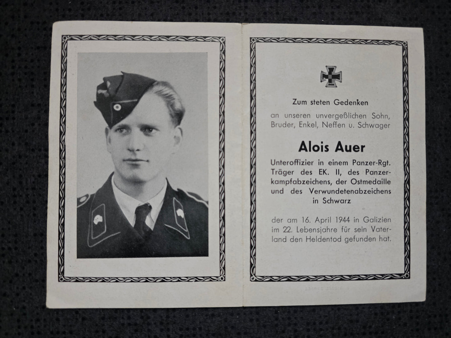 Sterbebild Unteroffizier Rottau Stab 17. Panzer-Division Galizien Nizinow Polen