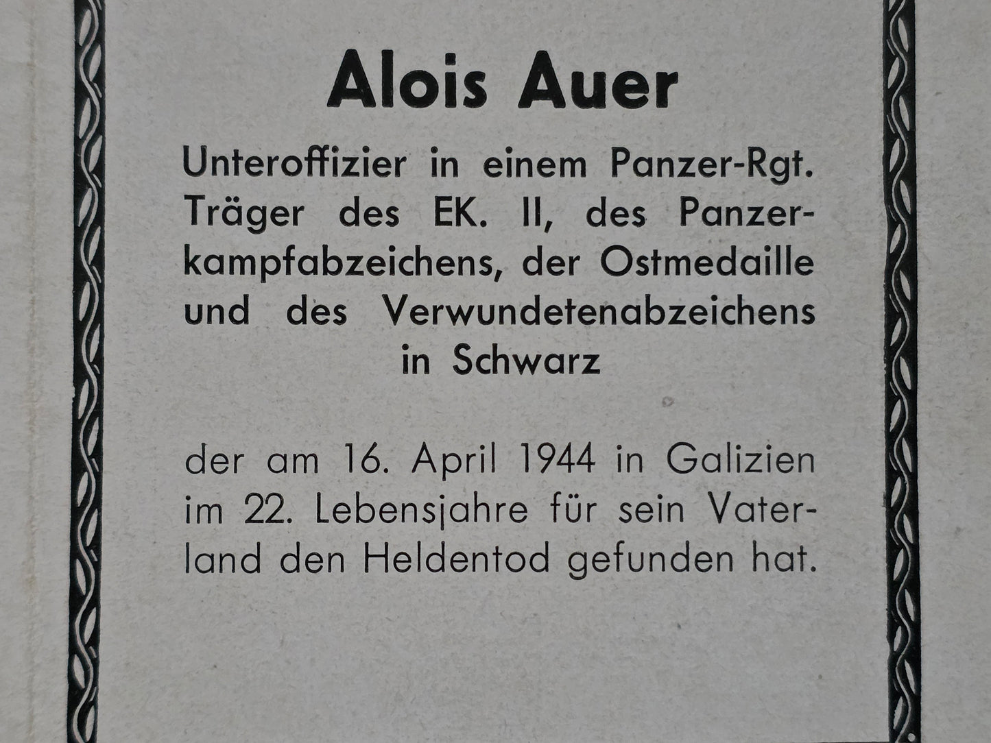 Sterbebild Unteroffizier Rottau Stab 17. Panzer-Division Galizien Nizinow Polen