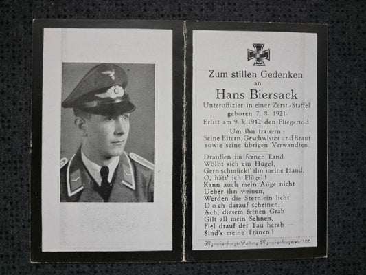 Sterbebild Unteroffizier München Bordfunker 3./ZG-1 Tours Huisnes-sur-Mer Frankreich