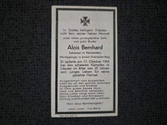 Sterbebild Gefreiter Marienstein Meldegänger Grenadier Regt. Preekuln Lettland Litauen