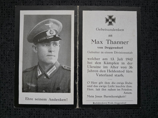 Sterbebild Gefreiter Deggendorf Dt. Verbindungskommando C Königlich Ungarisches VII Armeekorps Lazarettzug Ukraine