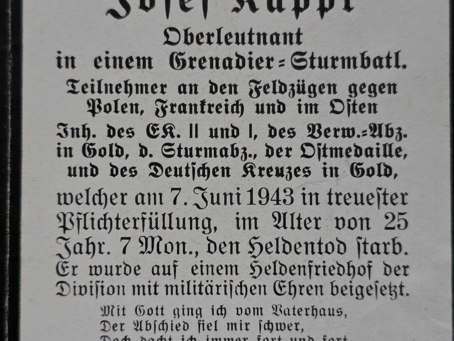 Sterbebild Oberleutnant Welchenberg 12. Komp. Gren. Regt. 216 DKiG Archangelskoje Russland