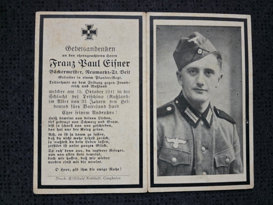 Sterbebild Gefreiter Neumarkt 3. Komp. Pionier Btl. 198 Detschino Russland